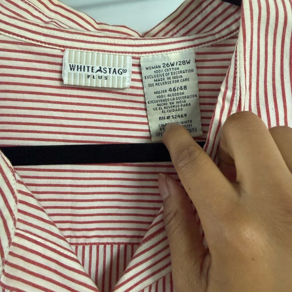 Vintage Striped Red Short Sleeve Shirt with Embroidery size 26women plus - Picture 2 of 8